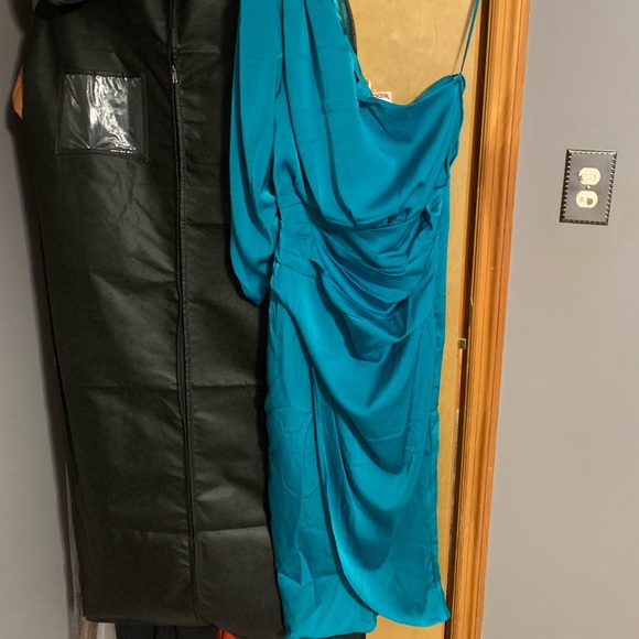 VICI Satin Teal One Shoulder MIDI Dress - Picture 7 of 13